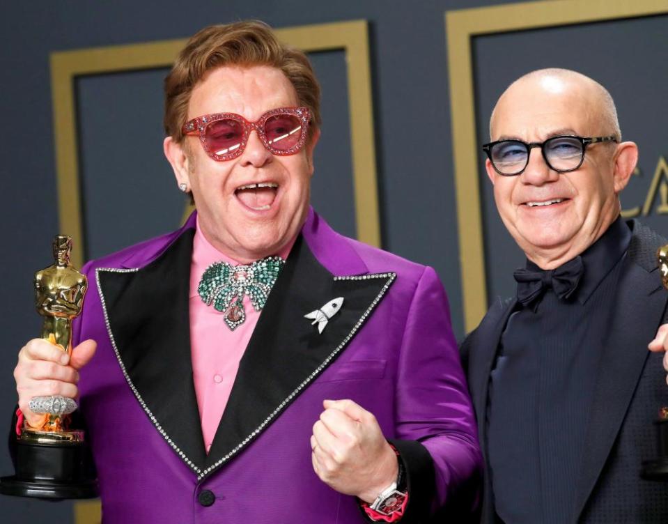 Elton John and Bernie Taupin after their win earlier this month.