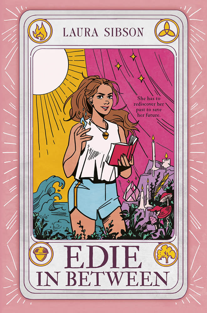 the cover for edie in between shows a young girl on a tarot card