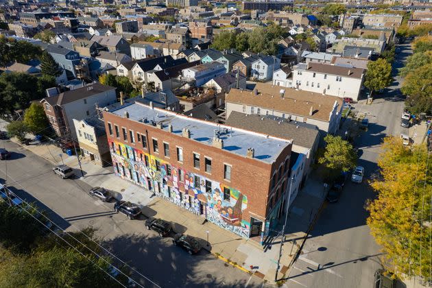 Aerial view above La Esquina in Pilsen. (Photo: Jesus J. Montero for HuffPost)