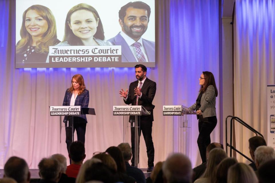 SNP leadership candidates Ash Regan, Humza Yousaf and Kate Forbes taking part in the SNP leadership debate