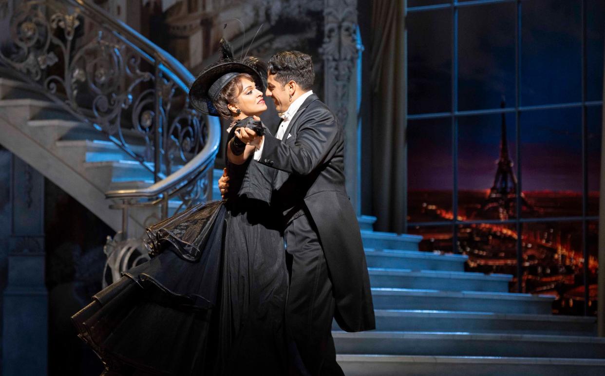 The Merry Widow performed by Glyndebourne Opera:  Danielle de Niese as Hanna Glawari and German Olvera as Count Danilo Danilovitsch