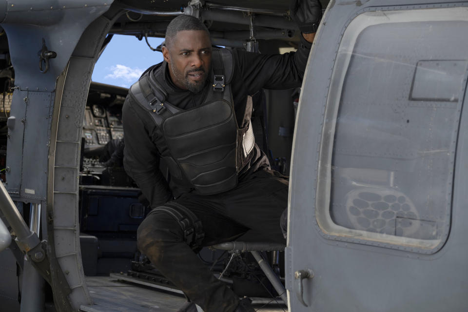 This image released by Universal Pictures shows Idris Elba in a scene from "Fast & Furious Presents: Hobbs & Shaw." (Frank Masi/Universal Pictures via AP)