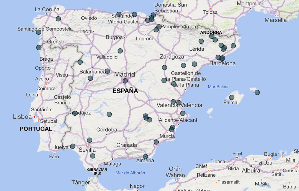 Mapa de comunidades energéticas en España que han recibido financiación pública. <a href="https://informesweb.idae.es/visorccee/" rel="nofollow noopener" target="_blank" data-ylk="slk:Ministerio para la Transición Ecológica y el Reto Demográfico;elm:context_link;itc:0;sec:content-canvas" class="link ">Ministerio para la Transición Ecológica y el Reto Demográfico</a>