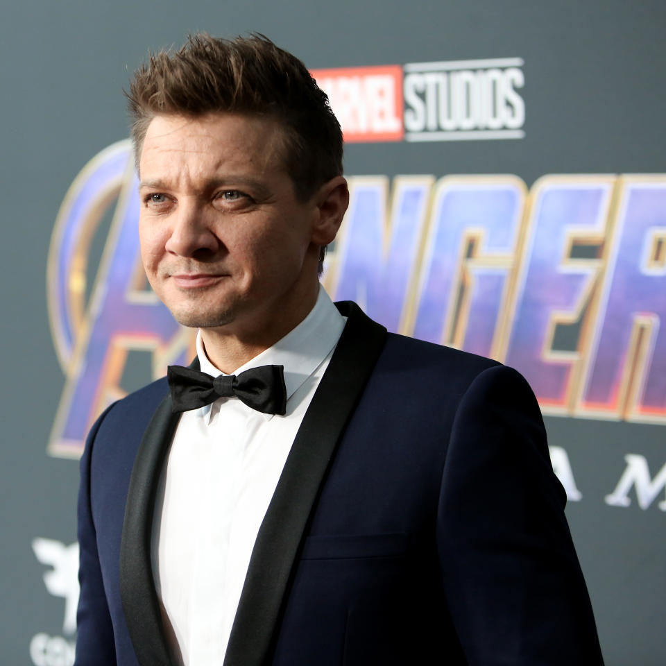 LOS ANGELES, CA - APRIL 22: (EDITORS NOTE: Retransmission with alternate crop.) Jeremy Renner attends the Los Angeles World Premiere of Marvel Studios' "Avengers: Endgame" at the Los Angeles Convention Center on April 23, 2019 in Los Angeles, California.  (Photo by Jesse Grant/Getty Images for Disney)