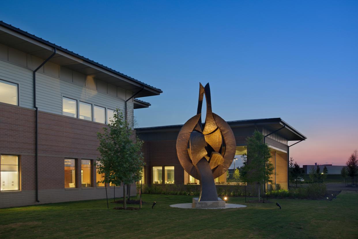 In moving to Houston, the Menninger Clinic also brought along "Vital Balance," a sculpture by John Whitfield that had been commissioned in honor of founding member Karl Menninger's 90th birthday.