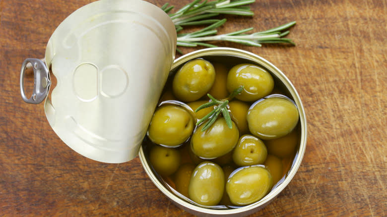 opened can of green olives
