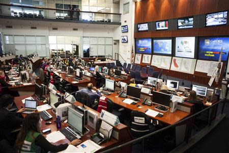 The California Drought Task Force works in the Cal OES State Operations Center in Mather, California, February 19, 2014. REUTERS/Max Whittaker