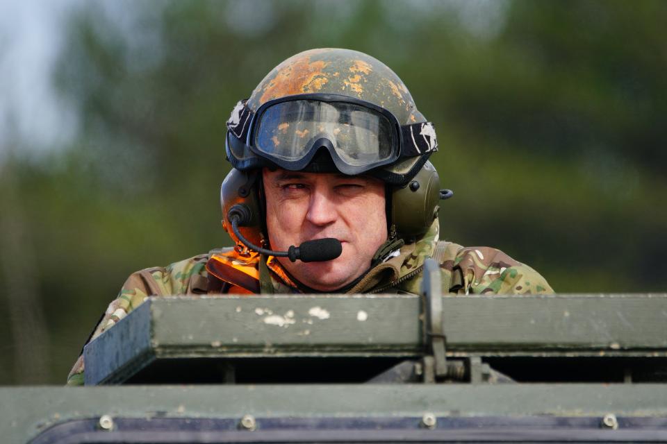 Defence Secretary Ben Wallace during a visit to Bovington Camp, a British Army military base in Dorset, to view Ukrainian soldiers training on Challenger 2 tanks (PA) (PA Wire)