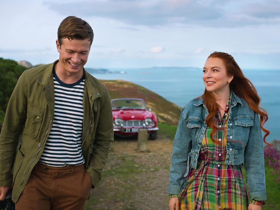 Ed Speleers as James Thomas and Lindsay Lohan as Maddie Kelly in "Irish Wish."