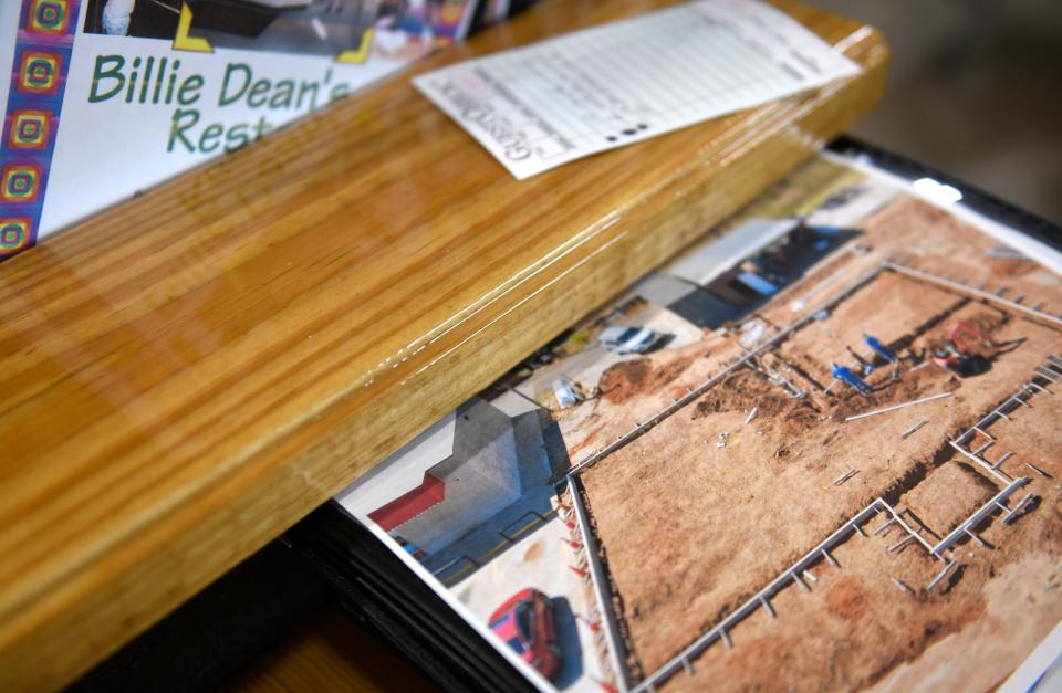 A photo of the construction of Billie Dean's Cafe is seen one year after the Matador tornado, Tuesday, June 16, 2024, in Matador, Texas.