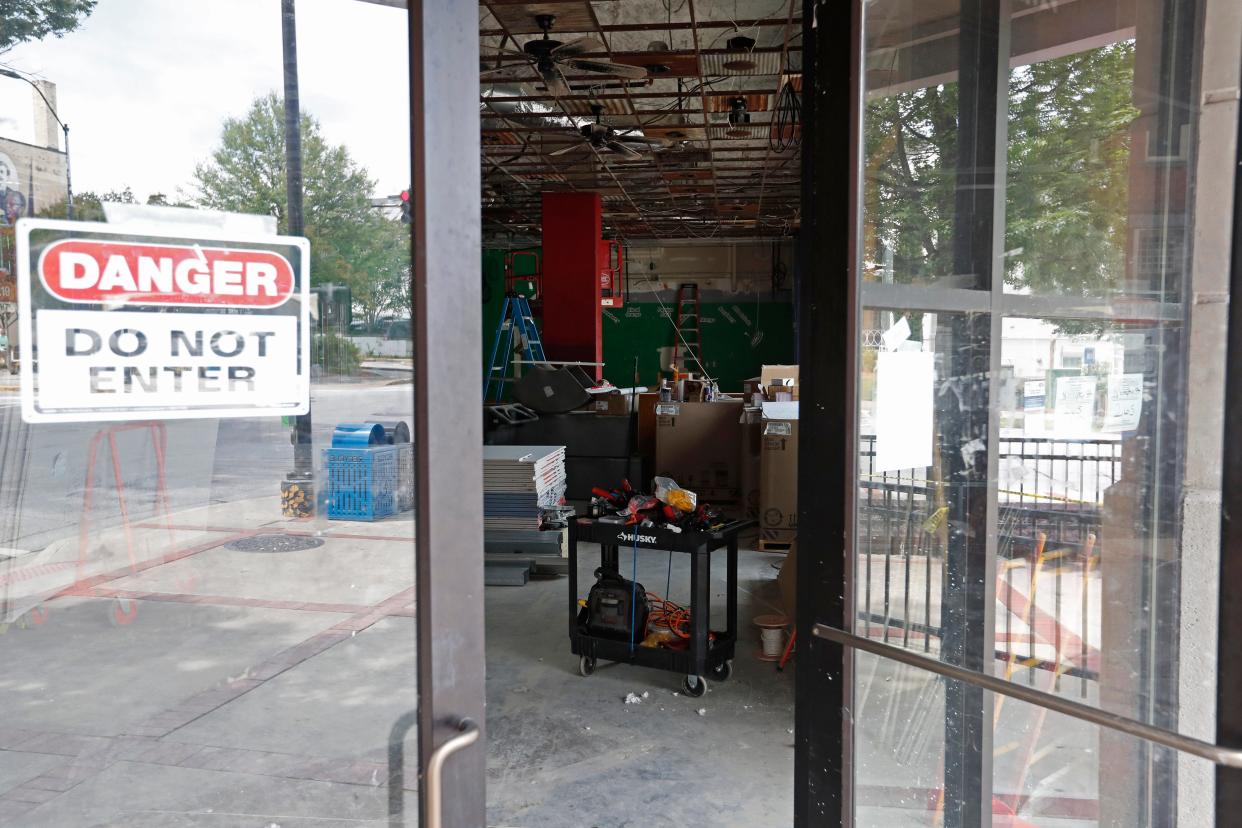 Construction at the former Fuzzy's Taco Shop in downtown Athens on June 1. The location will be home to a Taco Mama later this year.