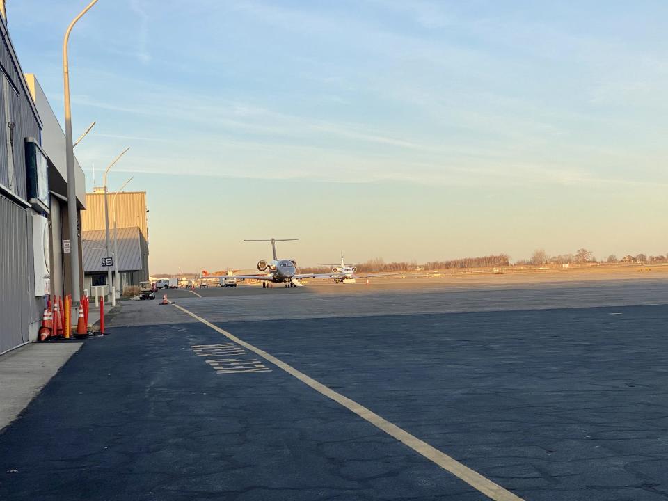 Private jets on the ramp at Bridgeport Sikorsky Memorial Airport in Connecticut.