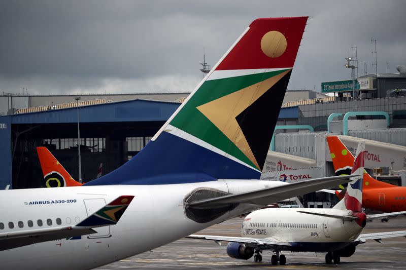 FILE PHOTO: Logo of SAA is seen on an aircraft at O.R. Tambo International Airport in Johannesburg