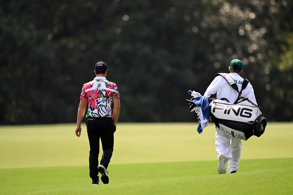 Viktor Hovland and his caddie at the 2023 Masters