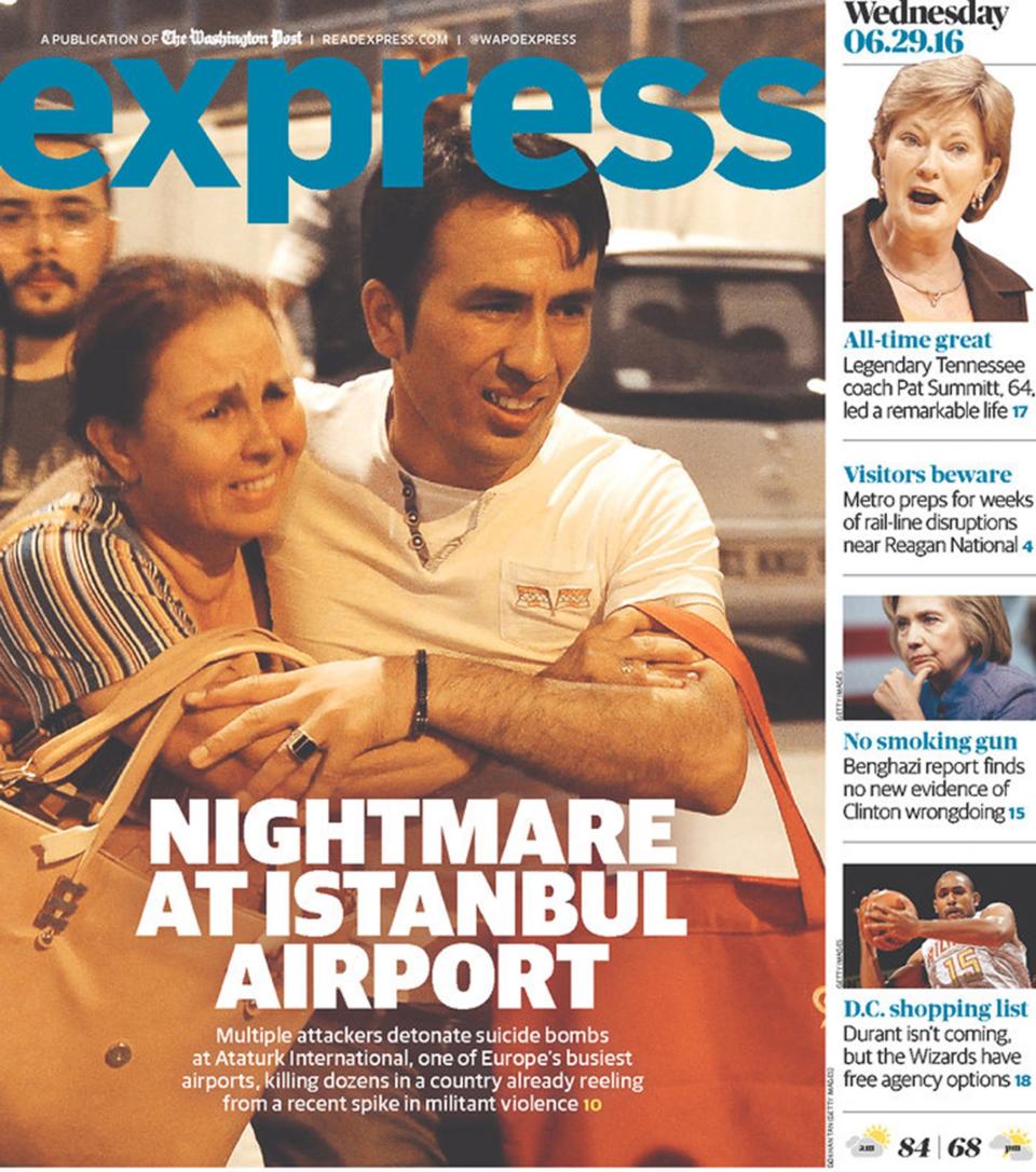 Front-page coverage of Istanbul's Ataturk Airport attack