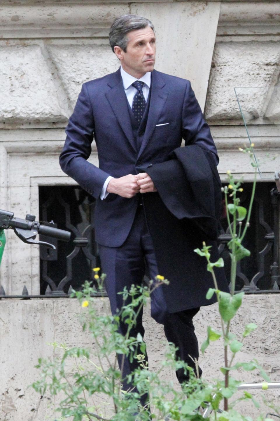 <p>A dapper Patrick Dempsey films <em>Devils</em> in Rome on Thursday.</p>