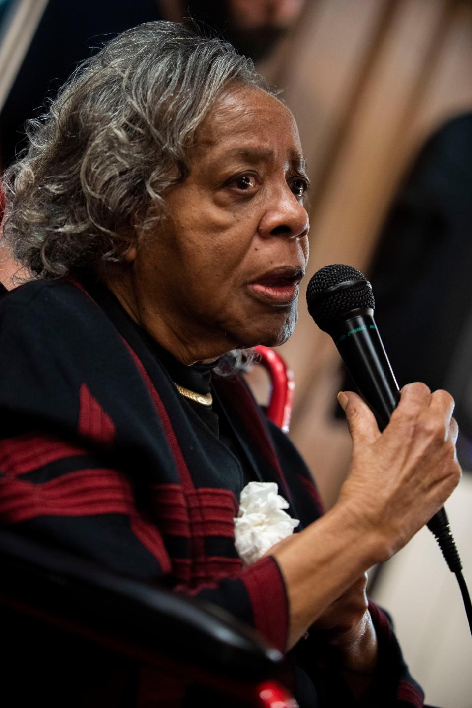 Shirlene Mercer speaks Tuesday, Feb. 4, 2020, at the opening of an exhibit at Old Country Store commemorating the 1960 Jackson Woolworth lunch counter sit-ins. Mercer was one of the Lane College Freshman Four who participated in the sit-ins to protest segregation.