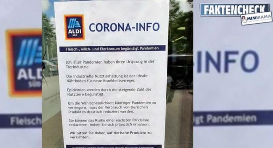 Die Corona-Info, die angeblich von Aldi stammt. (Bild: Screenshot via Twitter) 