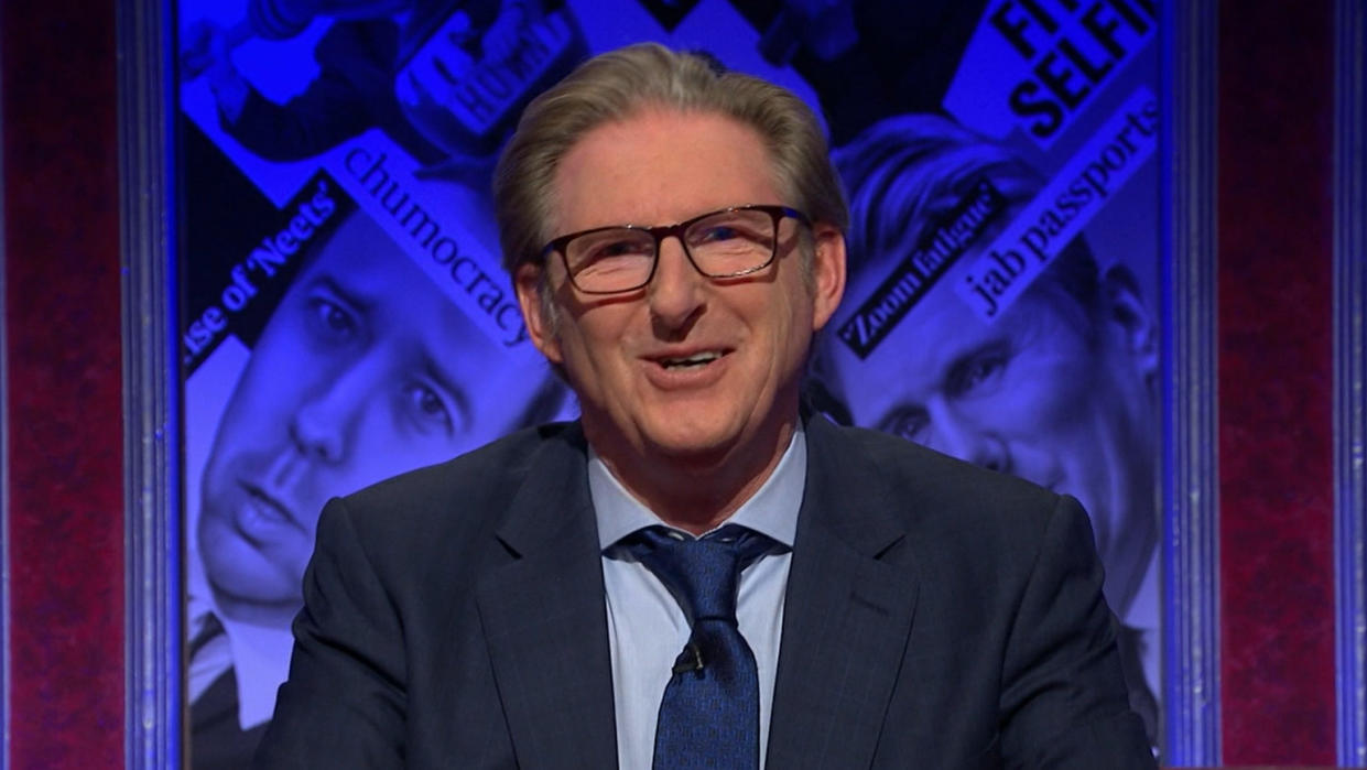 Adrian Dunbar presented 'Have I Got News For You' on 16 April, 2021. (Credit: BBC)