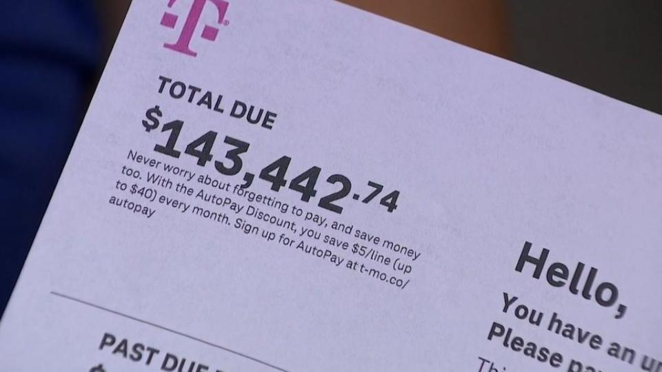 Rene Remund’s T-Mobile phone bill of $143,442.74 is shown. WFTS-TV