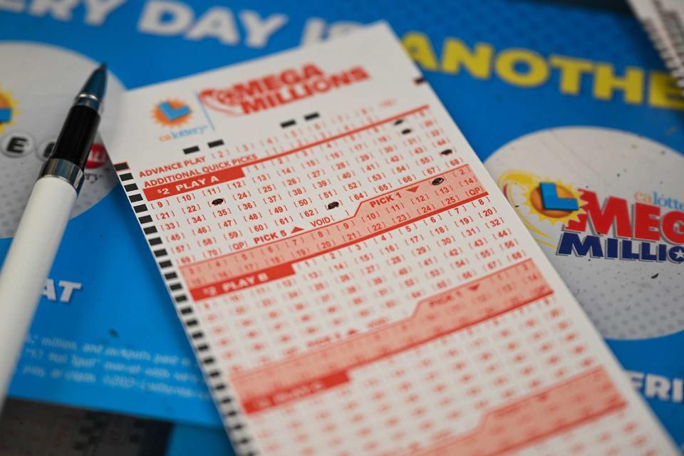 <p>Tayfun Coskun/Anadolu Agency via Getty</p> A stock image of a Mega Millions ticket.