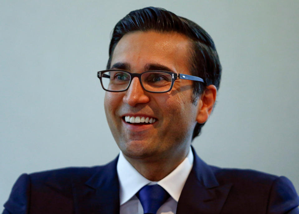 Iqbal Khan, CEO International Wealth Management of Swiss bank Credit Suisse, smiles as he speaks during "The Wealth Management Industry - Into the next decade" at the Reuters Global Wealth Management Summit, Park Hyatt hotel, Zurich Switzerland, June 13, 2016. REUTERS/Arnd Wiegmann