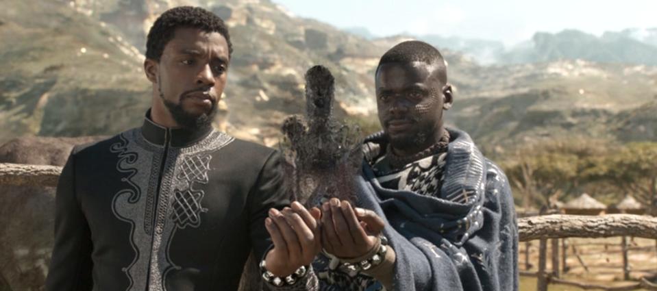 Chadwick Boseman and Daniel Kaluuya in "Black Panther."