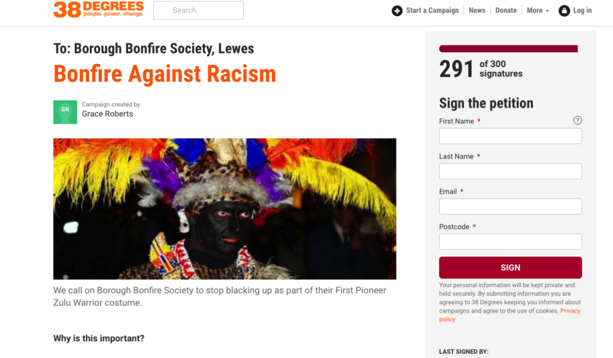 A local petition had been launched to stop the blackface practice