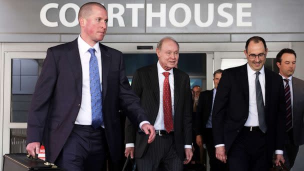 PHOTO: The legal team representing FOX News leave the Leonard Williams Justice Center where Dominion Voting Systems was suing FOX News for defamation after a settlement was reached, Apr. 18, 2023, in Wilmington, Delaware. (Alex Wong/Getty Images)