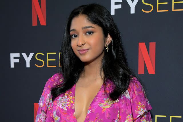 <p>Charley Gallay/Getty Images for Netflix</p> Maitreyi Ramakrishnan attends Going for Gold: A Celebration of Netflix's Pan Asian Emmy Contenders at Raleigh Studios Hollywood on May 16, 2022 in Los Angeles, California.