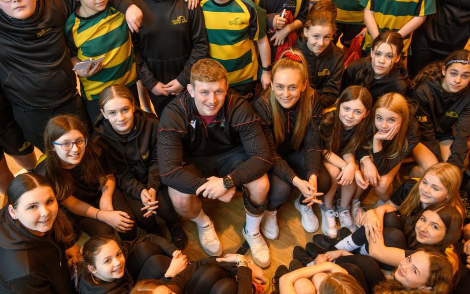 Wales Rugby captains Hannah Jones and Jac Morgan visit their old secondary school Ysgol Dyffryn Aman in Ammanford, Carmarthenshire