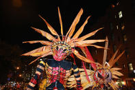 <p>Brazilian-style headdresses are on parade at the 44th annual Village Halloween Parade in New York City on Oct. 31, 2017. (Photo: Gordon Donovan/Yahoo News) </p>