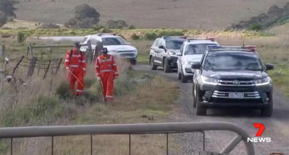 Police and SES crews search the Bulla Khoury farm property.