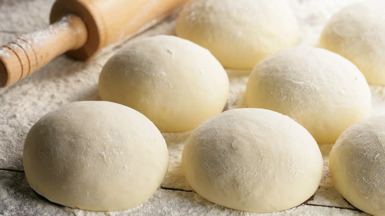 Raw pizza dough balls