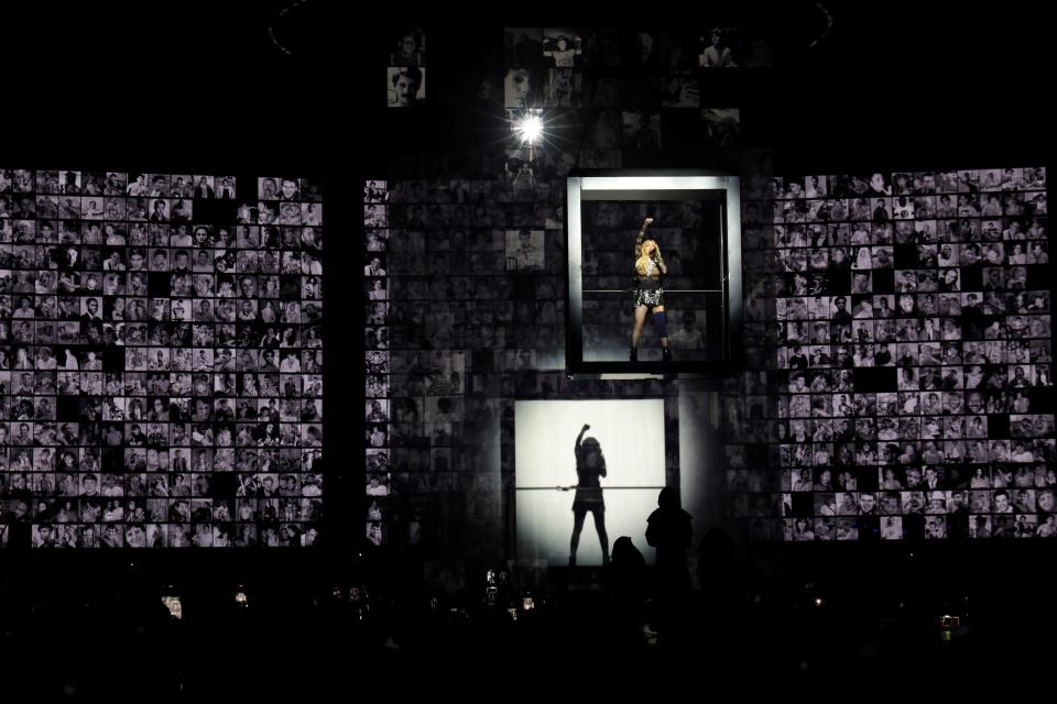 adonna performs during opening night of The Celebration Tour at The O2 Arena on October 14, 2023 in London, England.