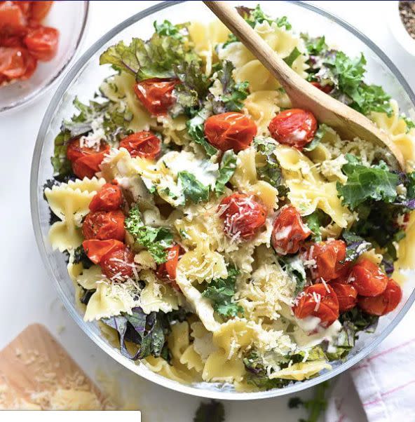 <strong>Get the <a href="http://www.foodiecrush.com/kale-caesar-pasta-salad/" target="_blank" rel="noopener noreferrer">Kale Caesar Pasta Salad recipe</a> from Foodie Crush</strong>