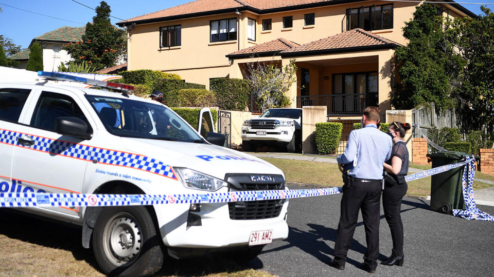 This picture shows police tape around the scene of the alleged home invasion of Toutai Kefu's residence.