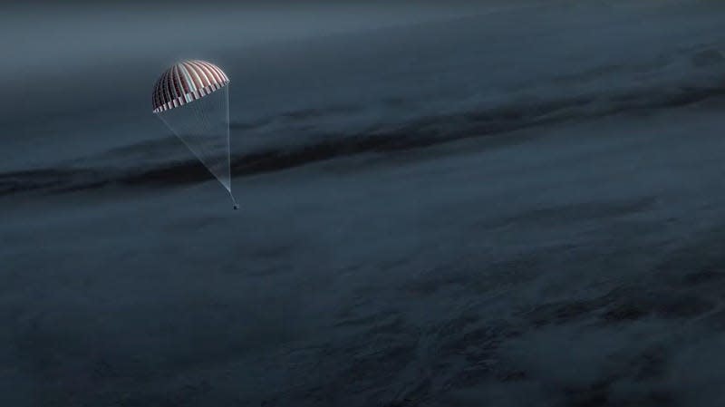 An artist’s depiction of the asteroid samples being dropped off to Earth.