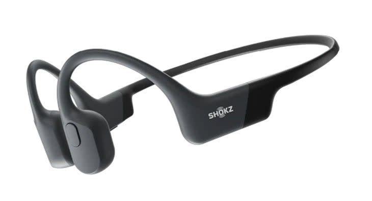 A pair of Shokz black headphones