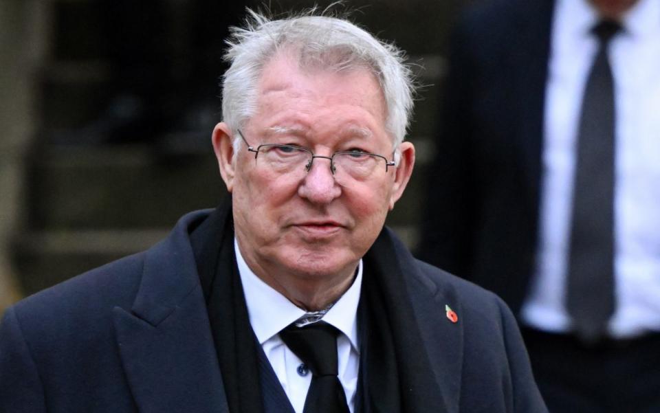 Sir Alex Ferguson at the funeral of Sir Bobby Charlton