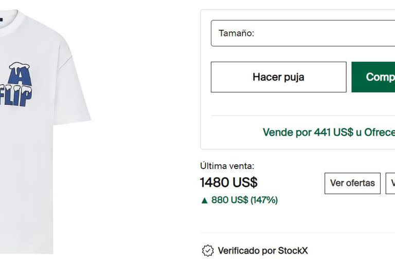 La cotización de la remera que utilizó Lionel Messi; Foto: stockx.com