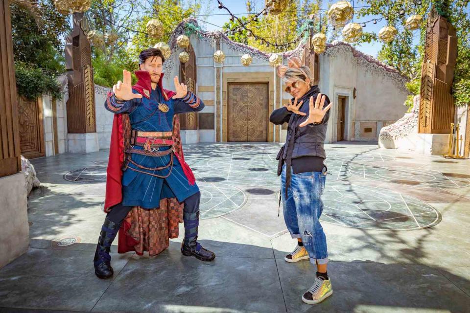 <p>The Oscar winner and her family visited Disney's California Adventure Park where she paid a visit to Doctor Strange in the new Avengers Campus land.</p>
