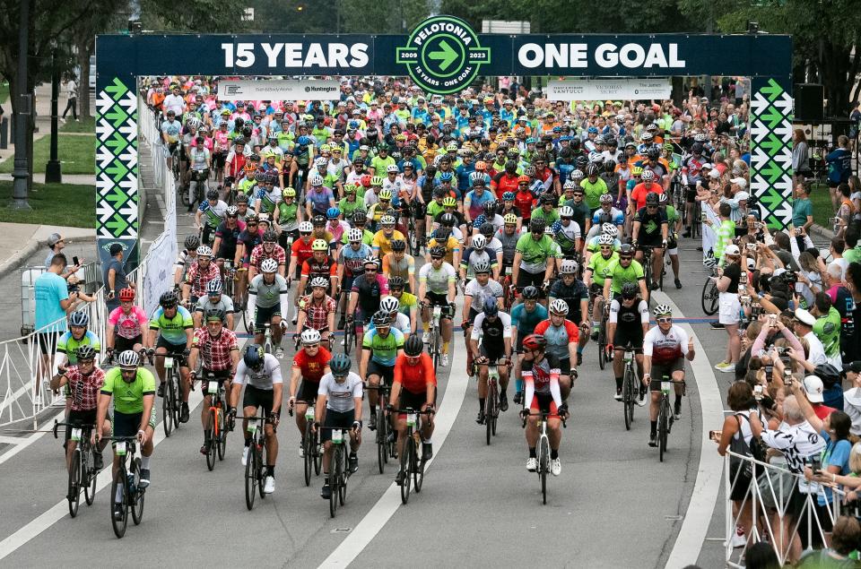 Pelotonia 100-mile riders start their ride Saturday during the 15th year of the Pelotonia Ride Weekend to fund cancer research.