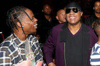 <p>The <em>Astroworld</em> rager could not contain his smile while attending a birthday party with Wonder at the Belasco Theatre in L.A. in 2017.</p>