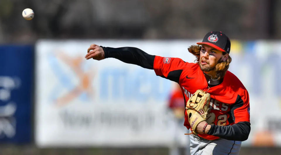 Sam Riola pitches for St. Cloud State.