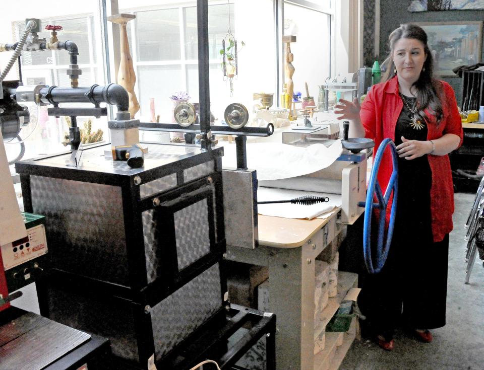 Smithville art teacher Jennifer Winkler talks about the new glassblowing furnace the school purchased through school monies and private grants. Smithville is only one of five high schools in the country to have one.