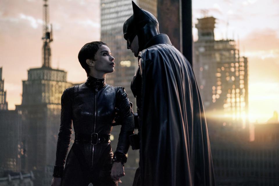 Zoë Kravitz and Robert Pattinson as Catwoman and Batman in The Batman (Photo: Jonathan Olley / © Warner Bros. / Courtesy Everett Collection)