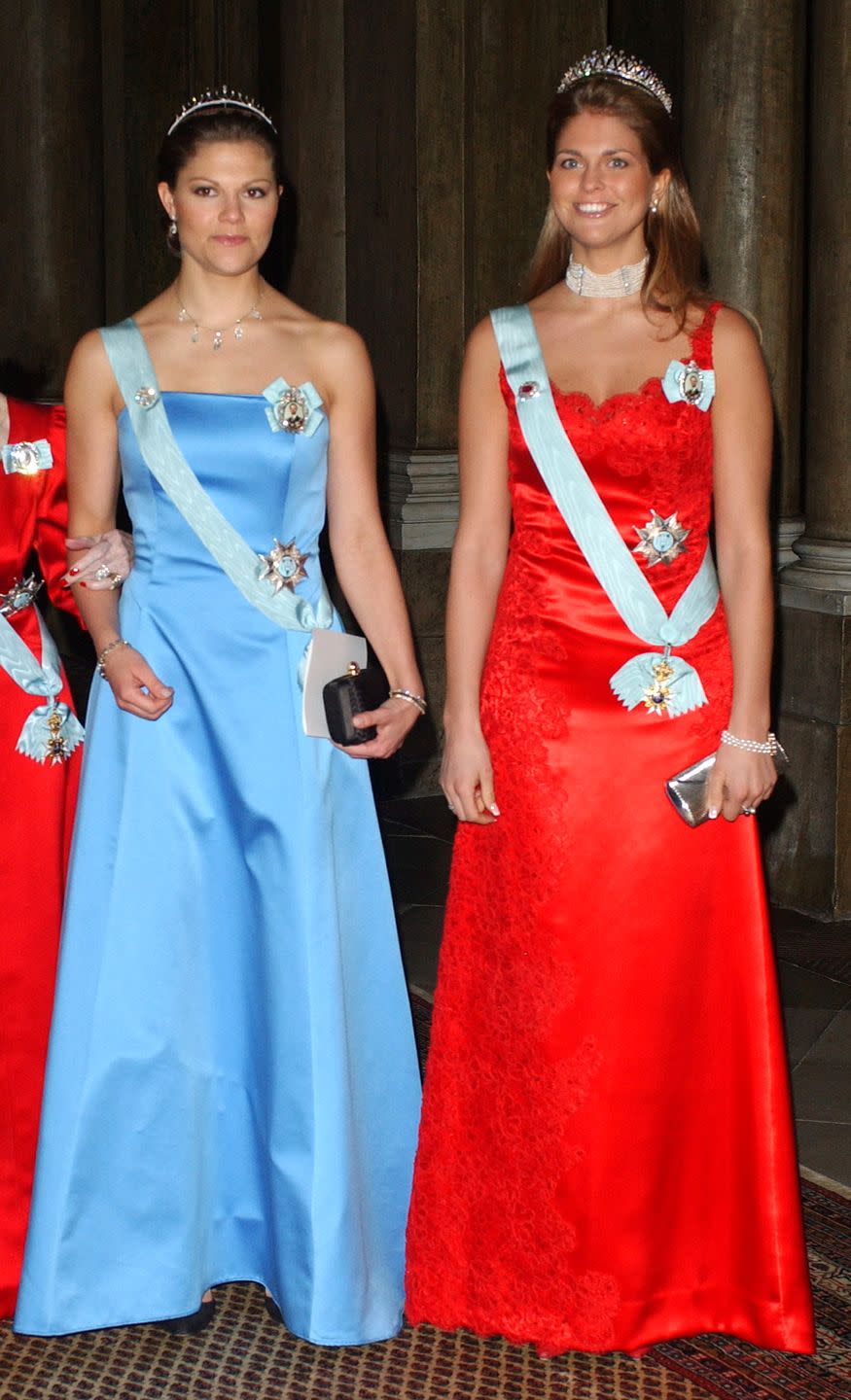 <p>Madeleine and Victoria dressed up for a gala dinner held at the royal palace in Stockholm. </p>