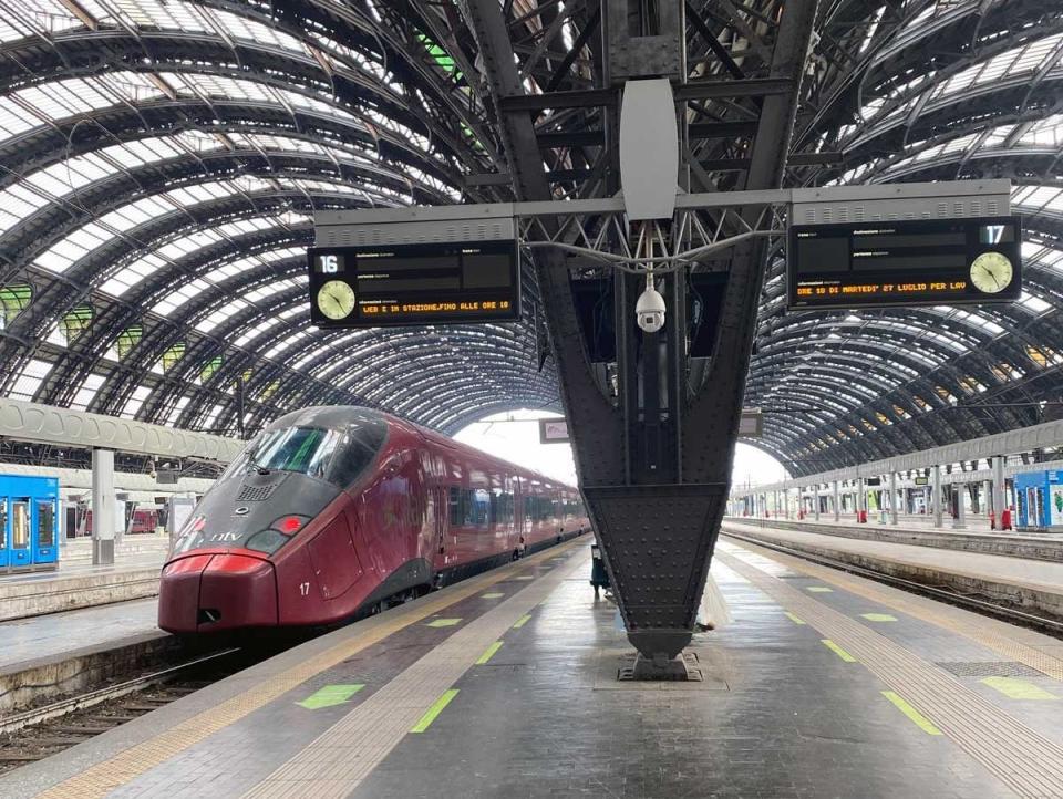 A train waiting in the station in Milan.