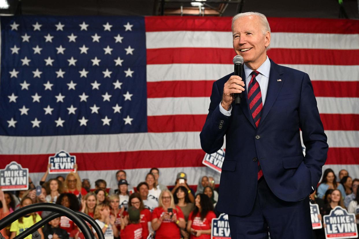 President Joe Biden speaks during an event in support of the re-election campaign of US Rep. Mike Levin, at MiraCosta College in Oceanside, California, on November 3, 2022.